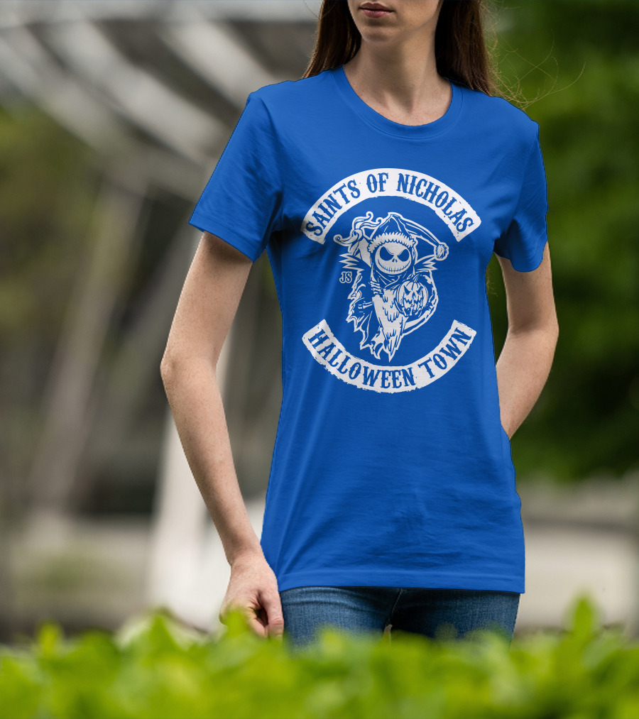 Saints Of Nicholas Halloween Town Jack Skellington Santa Crossover T-Shirt