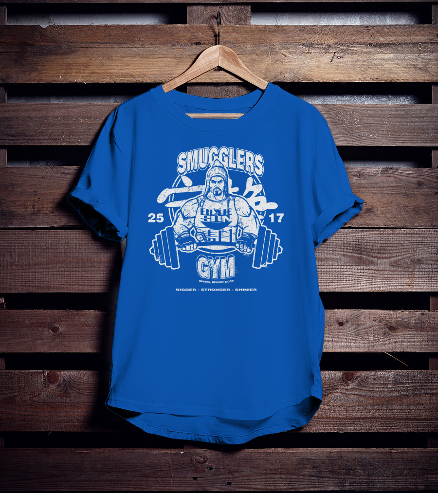 Smugglers Gym Bigger Stronger Shinier Canton Higgins Moon 25 17 T-Shirt