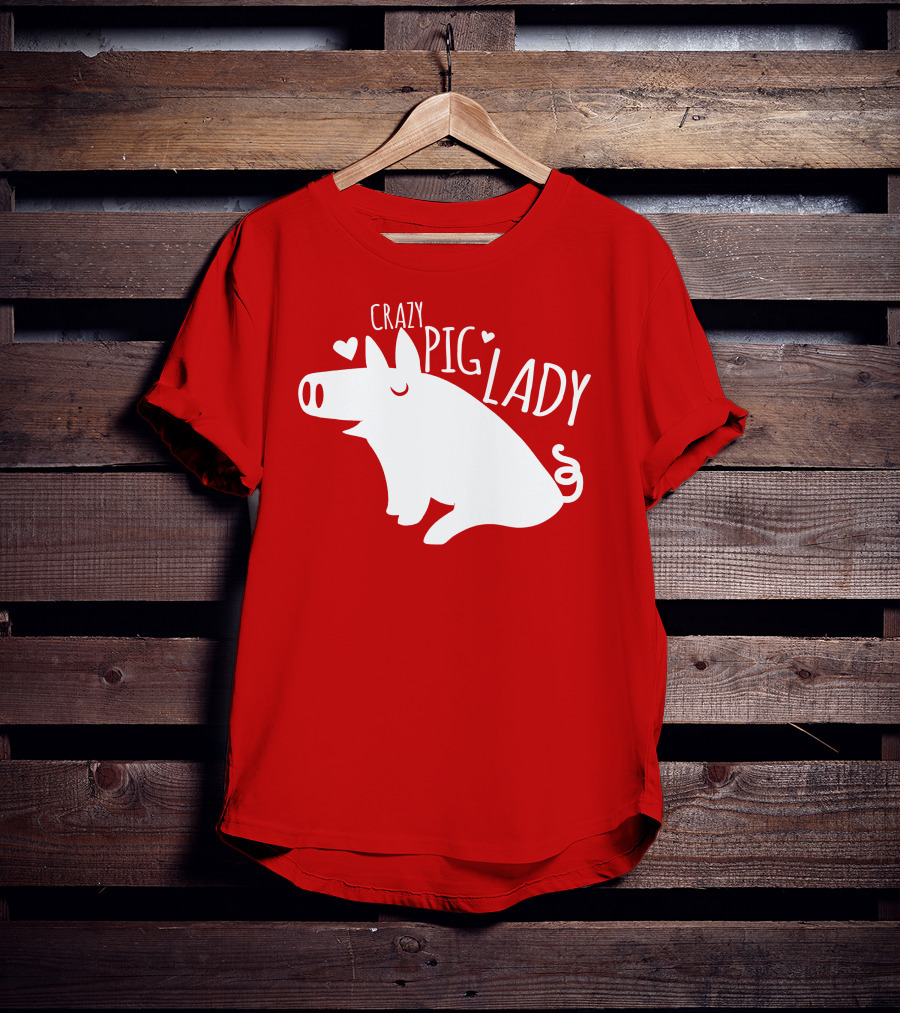 CRAZY PIG LADY Cute Hearts T-Shirt