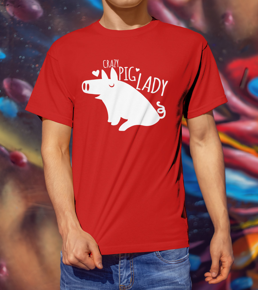 CRAZY PIG LADY Cute Hearts T-Shirt
