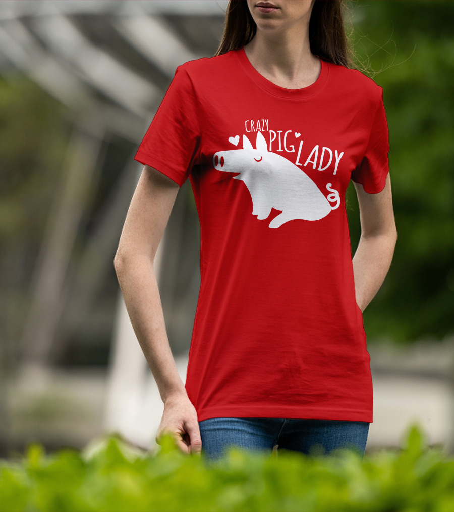 CRAZY PIG LADY Cute Hearts T-Shirt