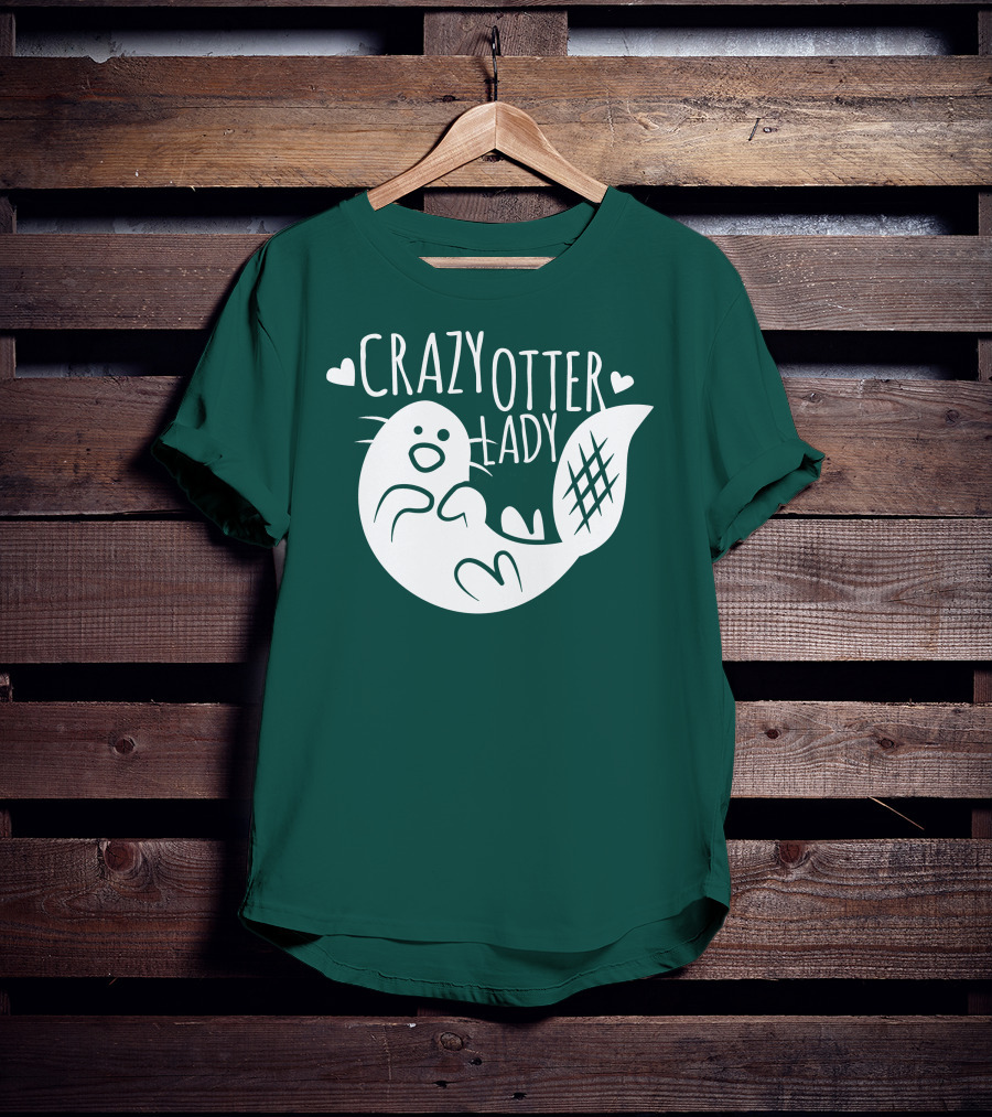 Crazy Otter Lady With Heart Accents T-Shirt