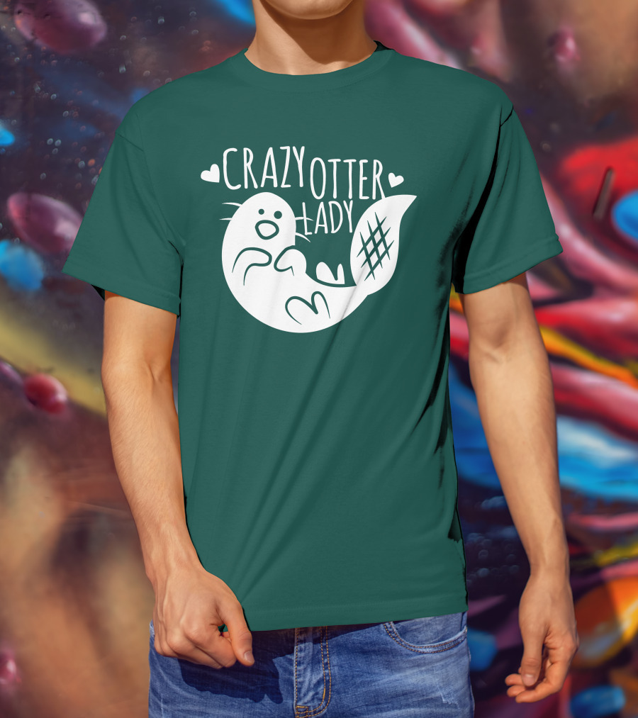 Crazy Otter Lady With Heart Accents T-Shirt