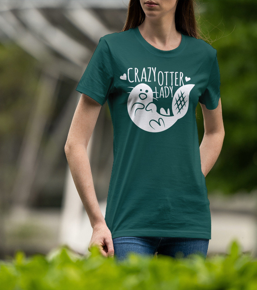 Crazy Otter Lady With Heart Accents T-Shirt