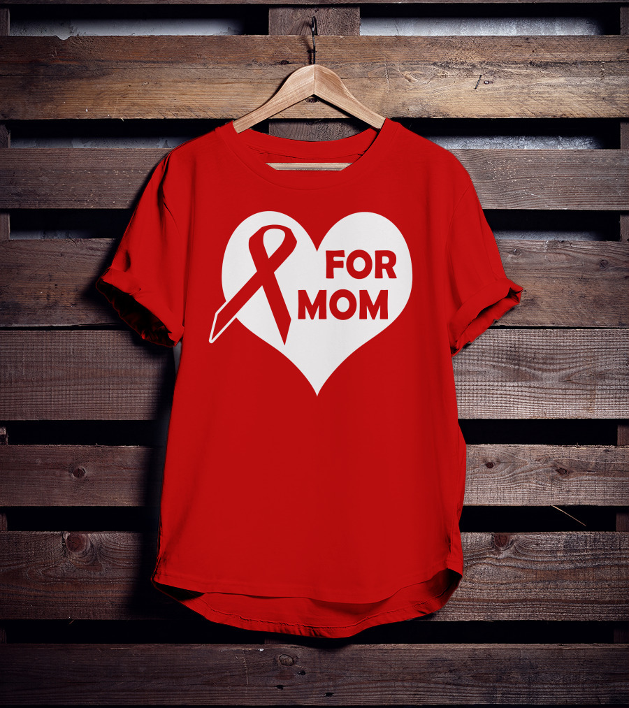 For Mom Red Ribbon Awareness Heart T-Shirt