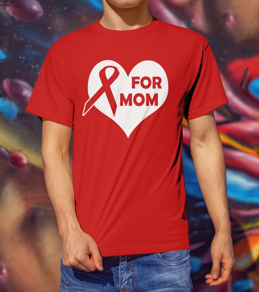 For Mom Red Ribbon Awareness Heart T-Shirt