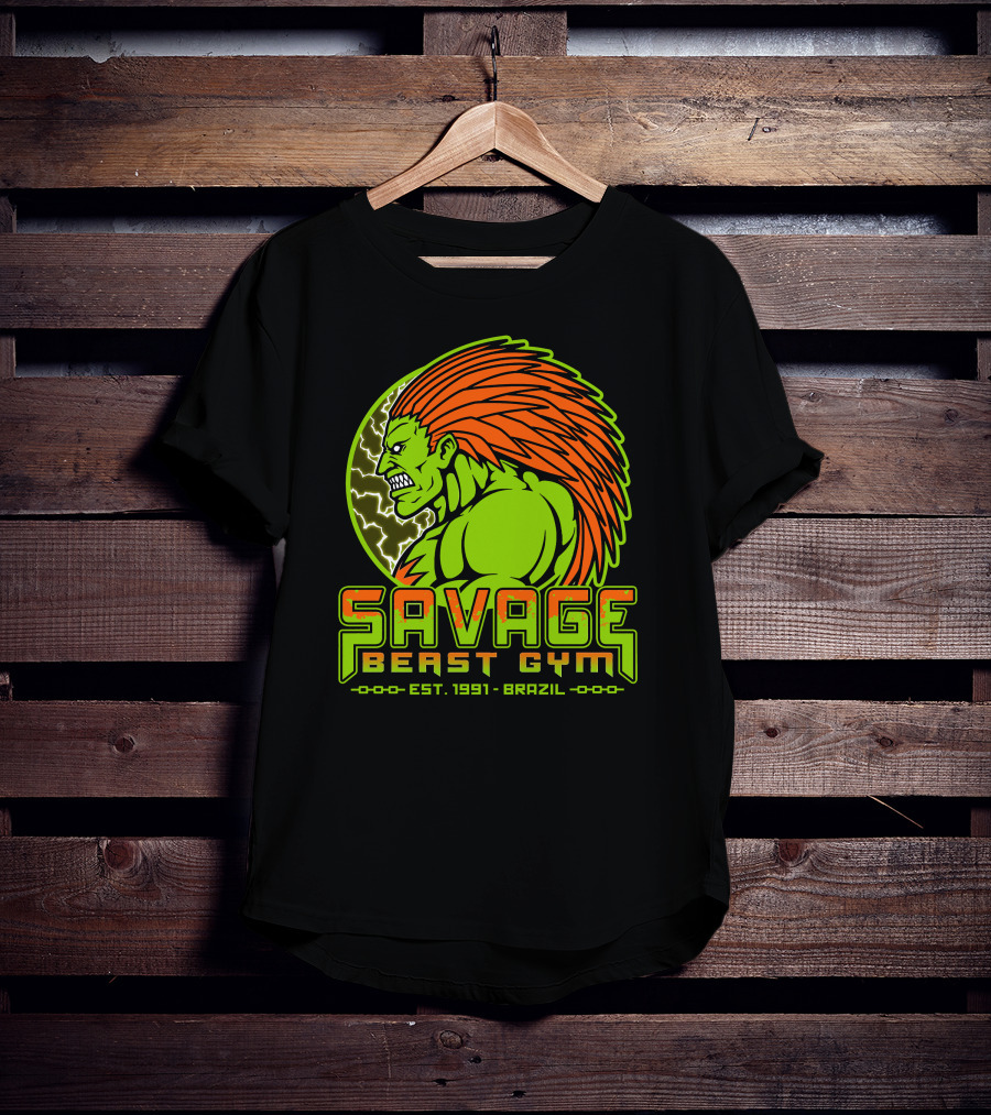 Savage Beast Gym Est. 1991 Brazil Green Monster With Orange Hair T-Shirt