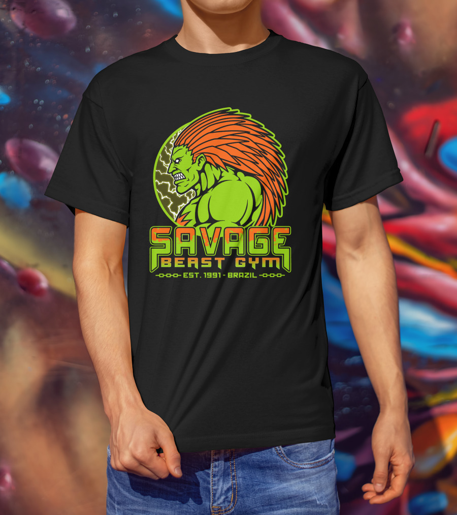 Savage Beast Gym Est. 1991 Brazil Green Monster With Orange Hair T-Shirt