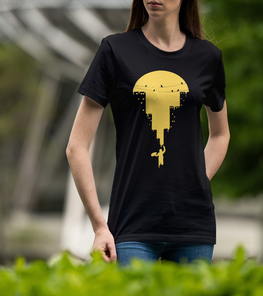 Paint It Orange Dripping Skyline With Birds T-Shirt