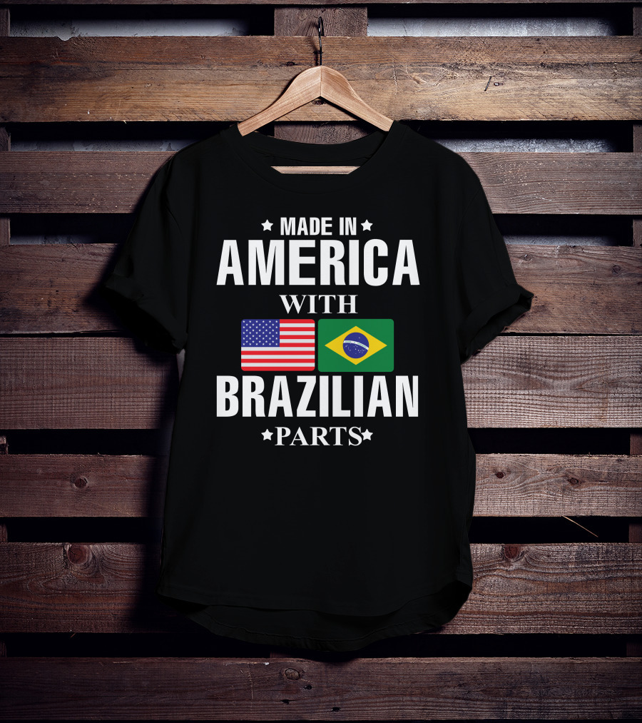 Made IN America With Brazilian Parts USA Brazil Flags T-Shirt