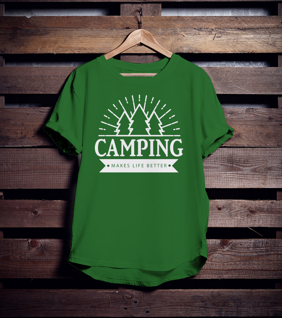Camping Makes Life Better With Forest Trees And Radiant Sunburst T-Shirt