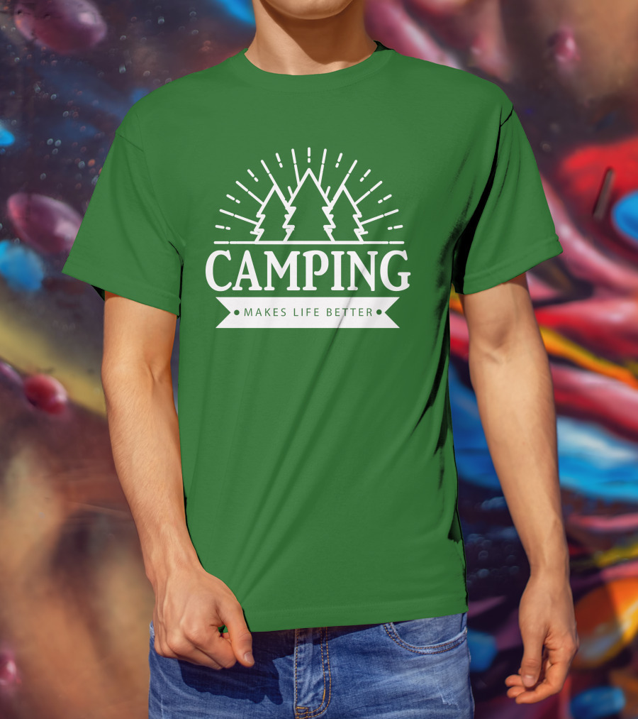 Camping Makes Life Better With Forest Trees And Radiant Sunburst T-Shirt