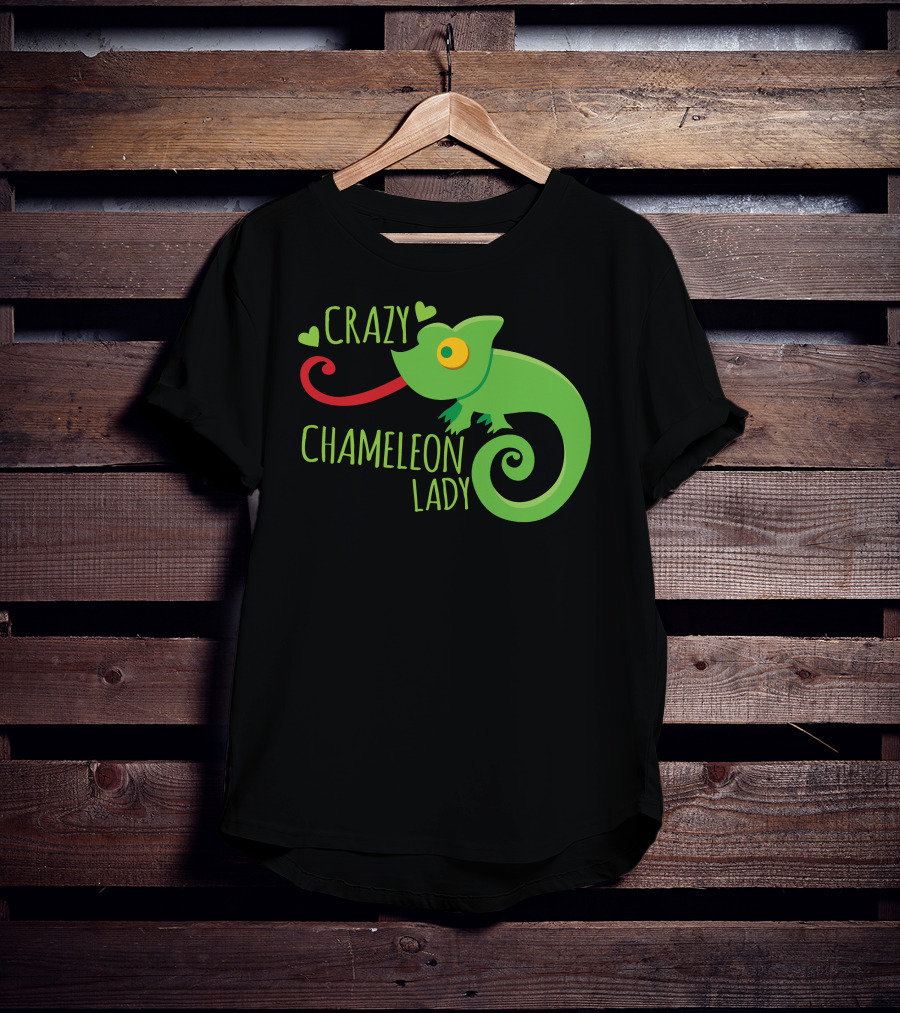 CRAZY CHAMELEON LADY Green Cartoon With Hearts T-Shirt