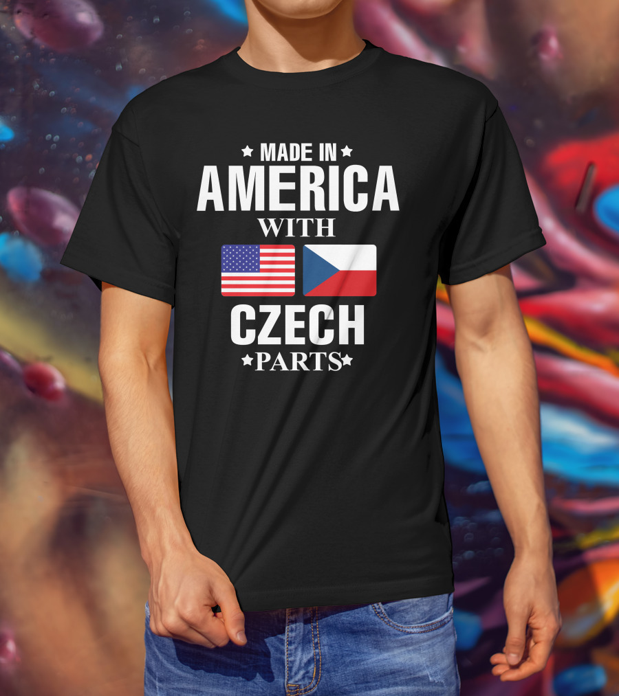 Made IN America With Czech Parts USA Czechia Flags T-Shirt