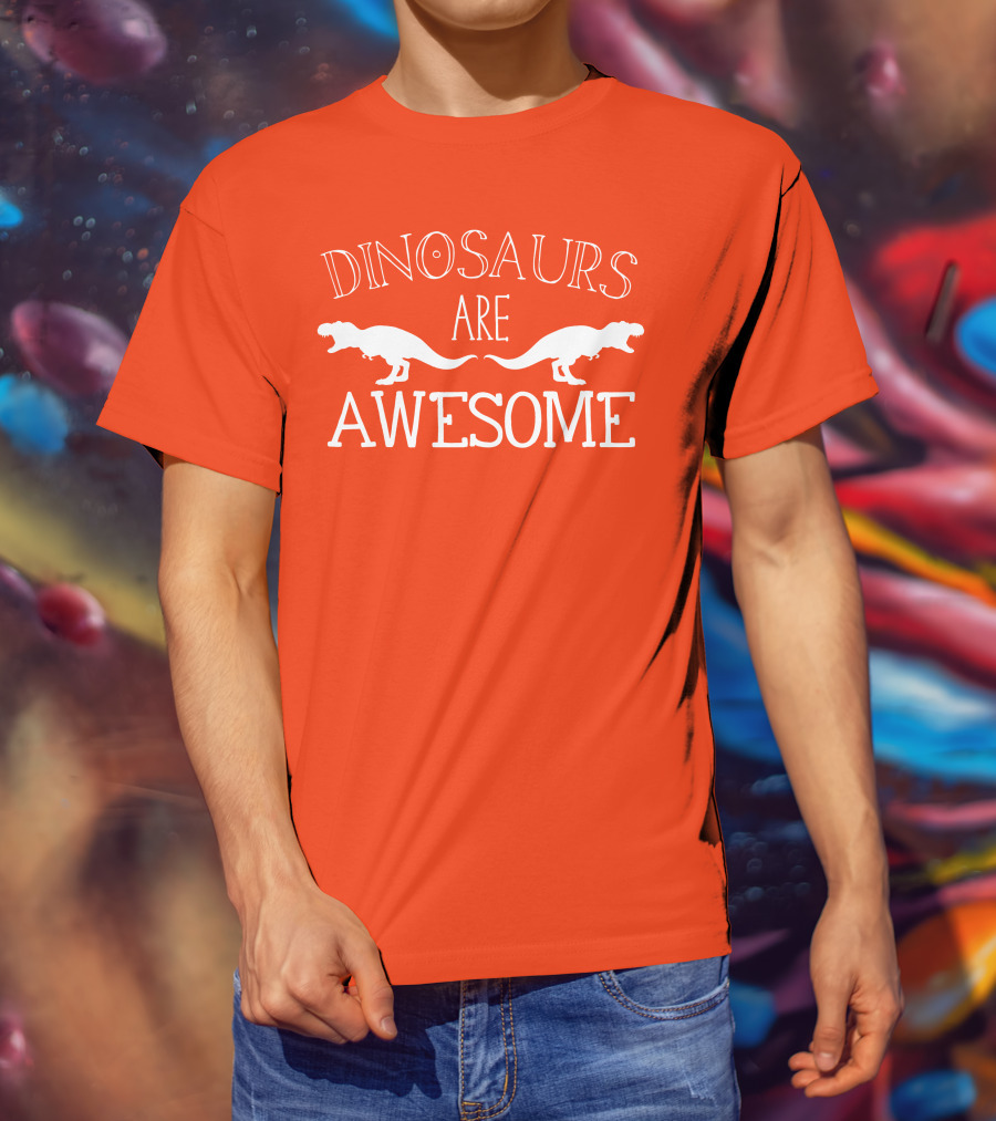 Dinosaurs Are Awesome T-Rex White Text T-Shirt