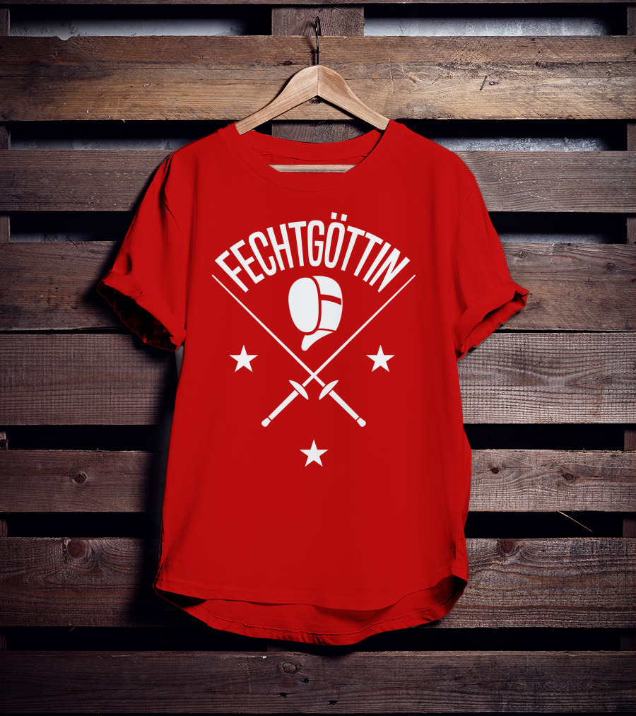 Fechtgöttin Fencing Helmet And Crossed Swords With Stars T-Shirt