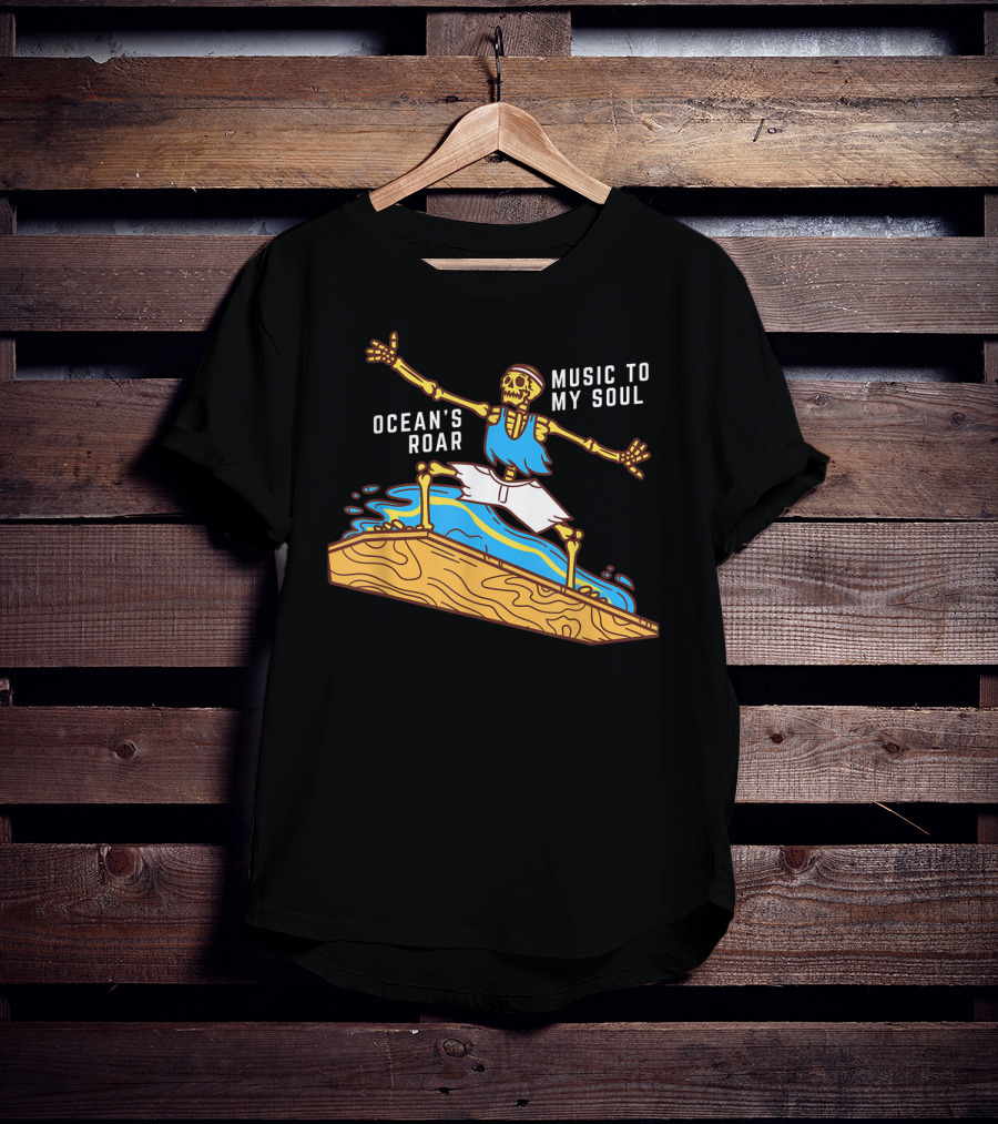 Ocean's Roar Surfing Skeleton Music To My Soul Summer T-Shirt