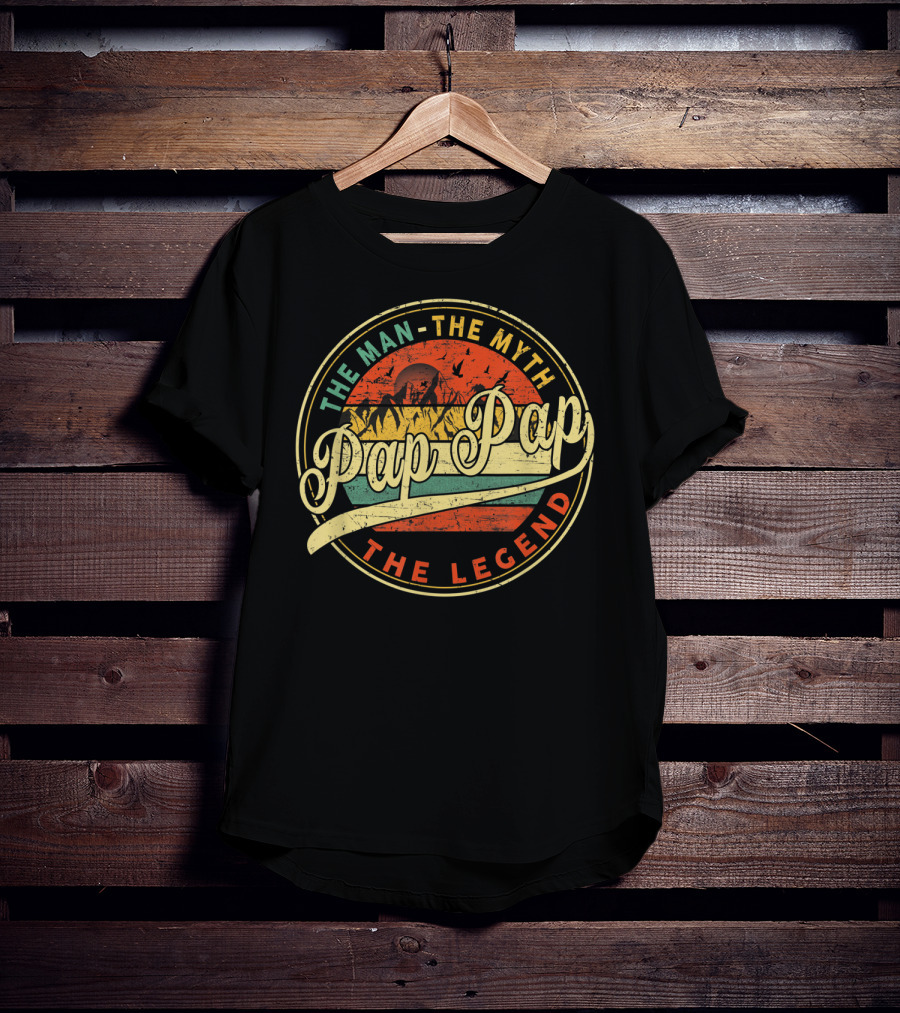 The Man The Myth Pap Pap The Legend Vintage Sun Mountain Scene T-Shirt
