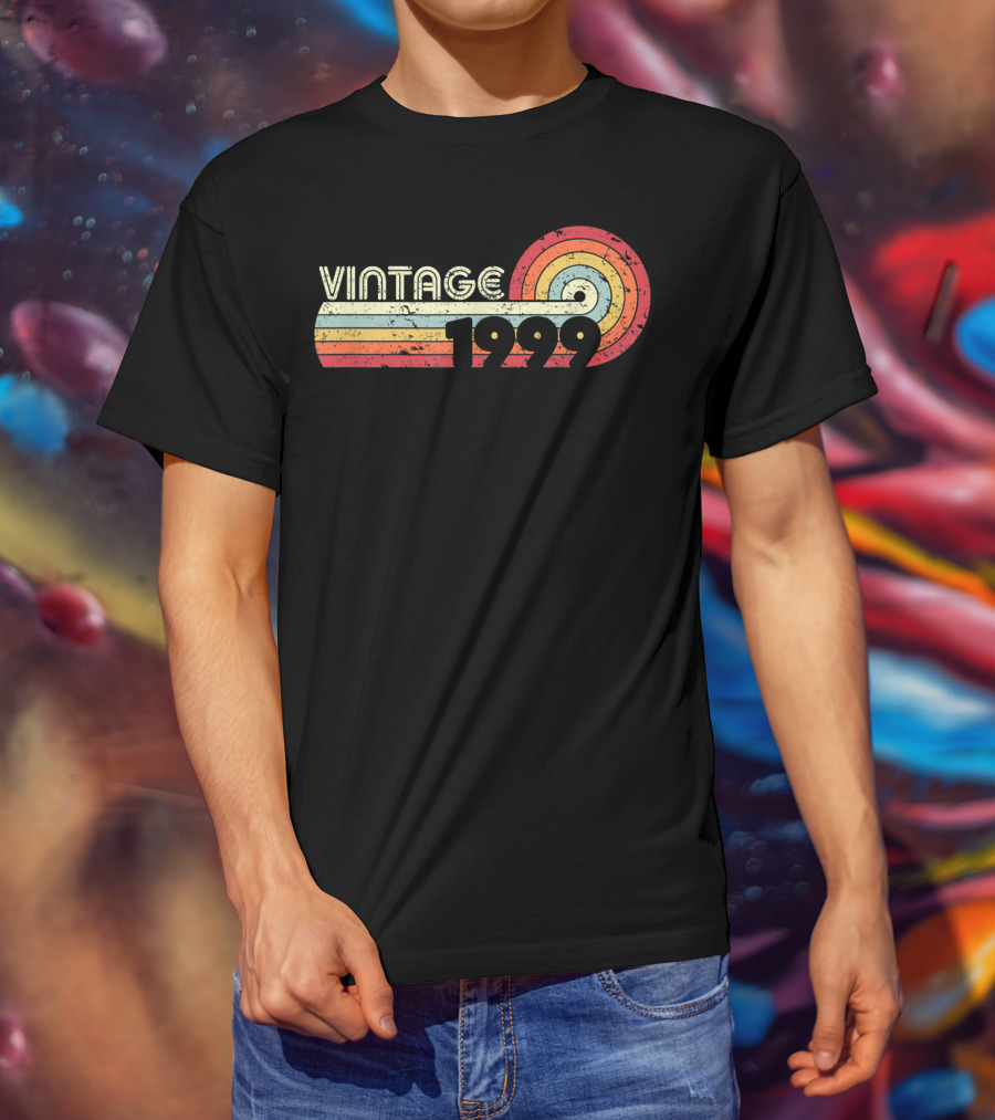 Vintage 1999 Retro Colorful Circle Stripes T-Shirt