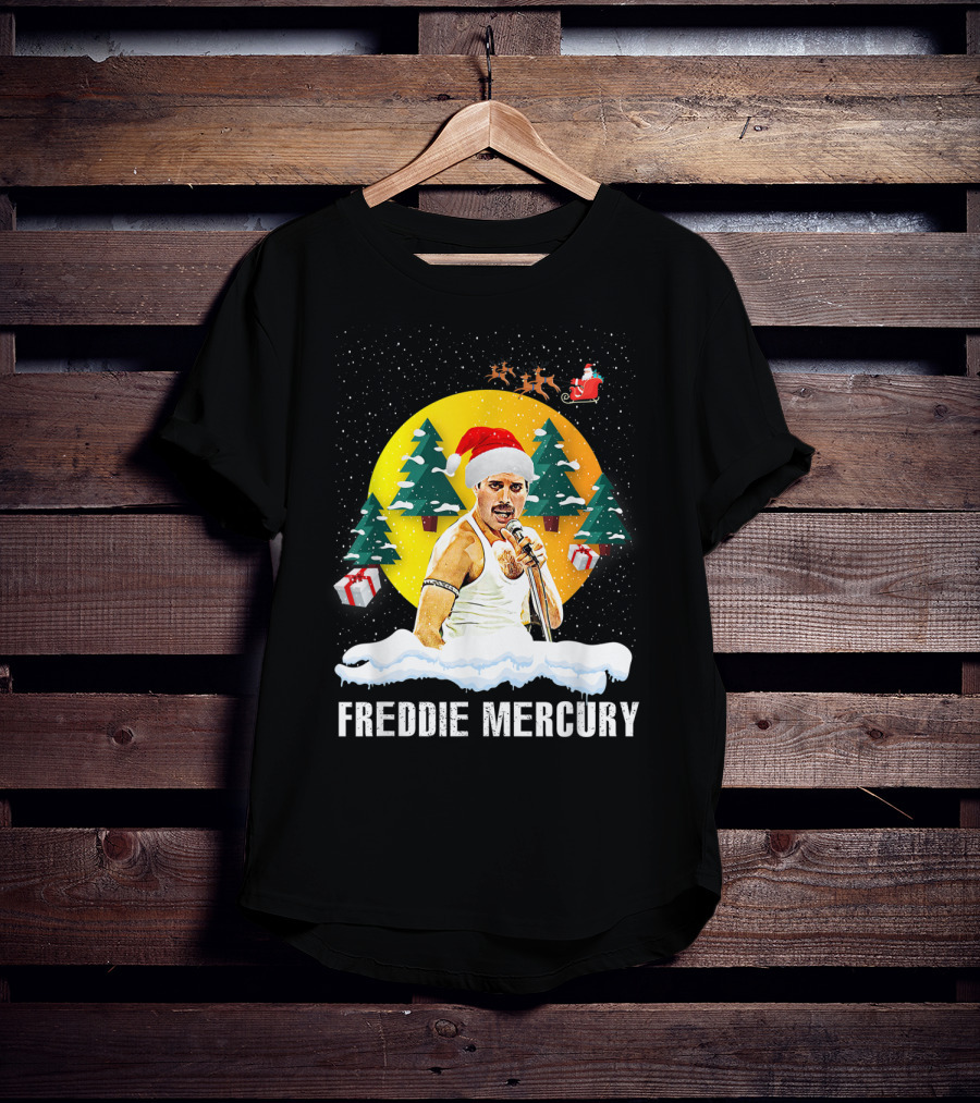 All I Want For Christmas Is Freddie Mercury Santa Festive Trees And Gifts T-Shirt