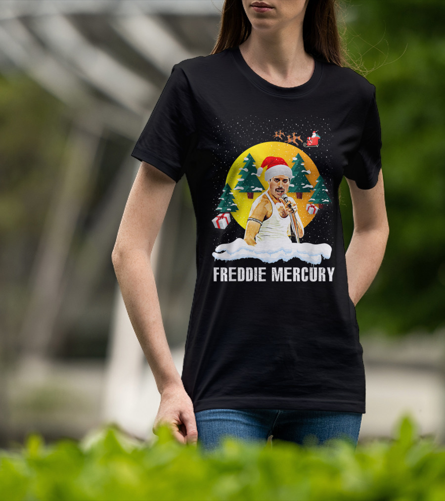 All I Want For Christmas Is Freddie Mercury Santa Festive Trees And Gifts T-Shirt