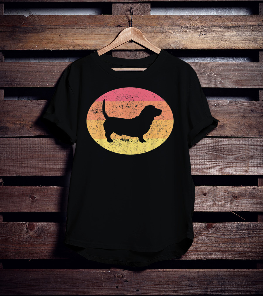 Basset Hound Silhouette Retro Vintage Dog Sunset Oval T-Shirt
