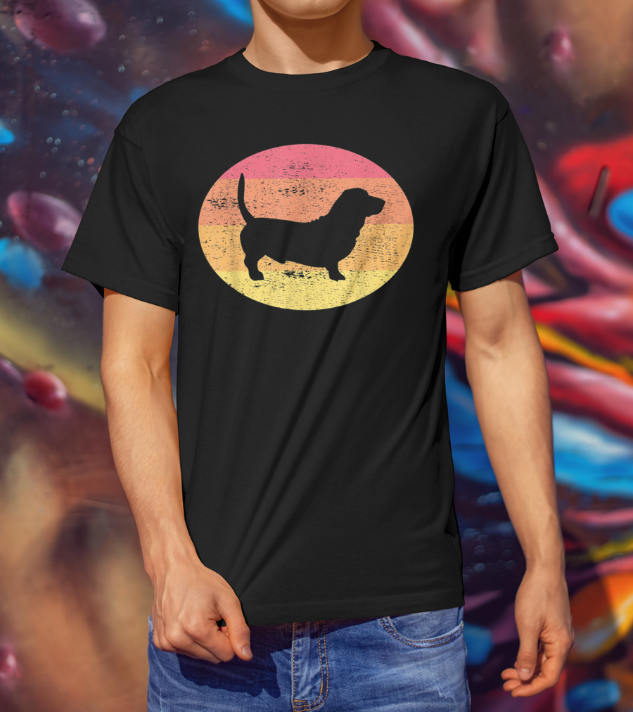 Basset Hound Silhouette Retro Vintage Dog Sunset Oval T-Shirt