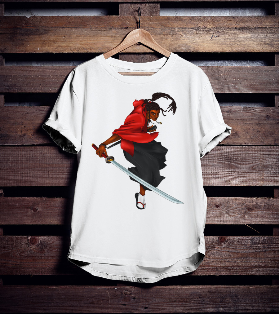 Blck Ronin Heroic Samurai Warrior In Red Cloak With Sword T-Shirt
