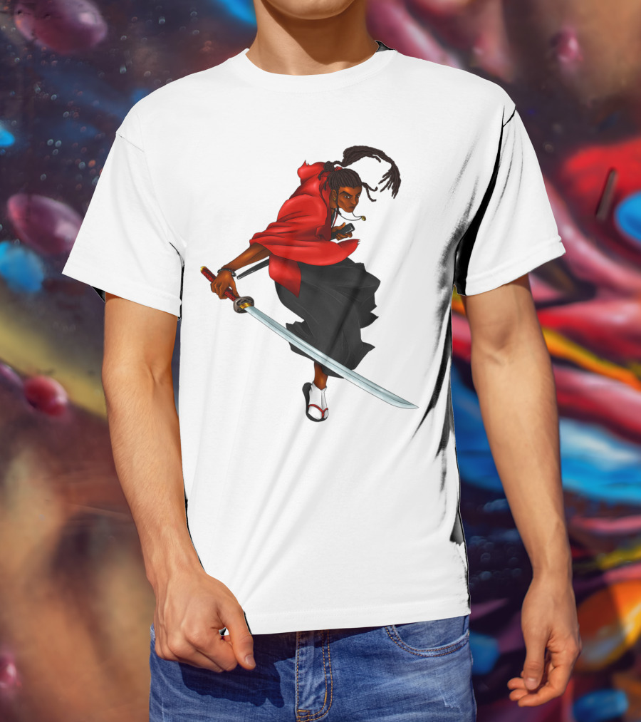 Blck Ronin Heroic Samurai Warrior In Red Cloak With Sword T-Shirt