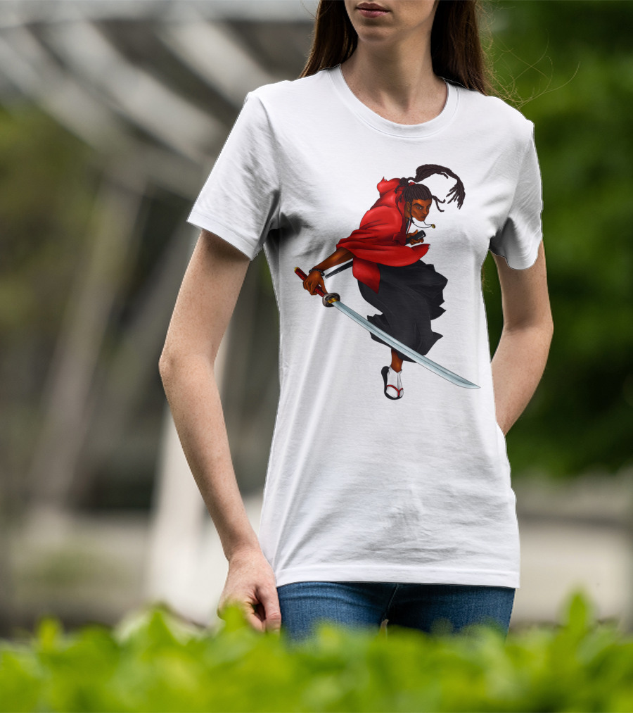 Blck Ronin Heroic Samurai Warrior In Red Cloak With Sword T-Shirt