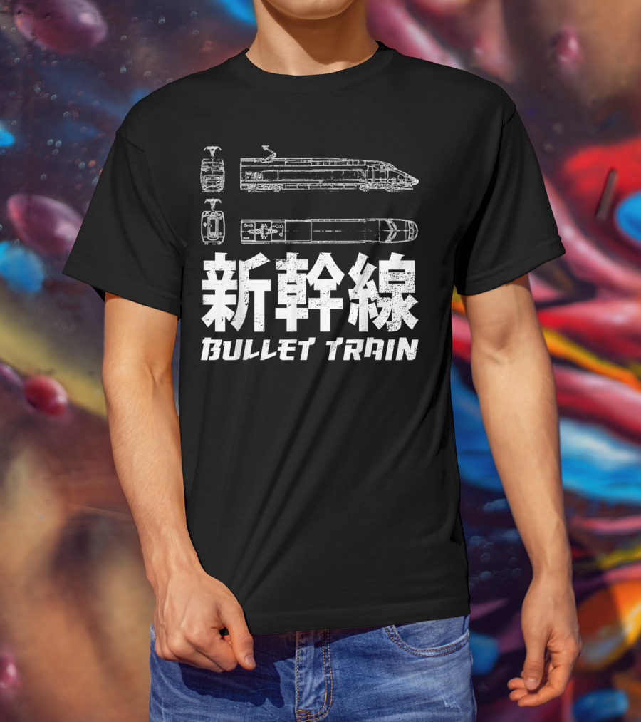 Shinkansen Bullet Train Blueprint Japanese Text T-Shirt