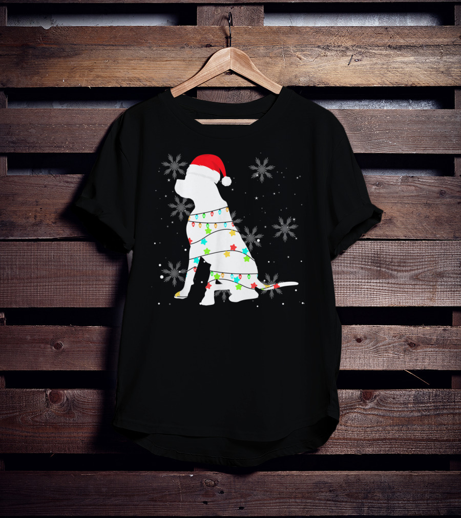 Christmas Lights Boxer Santa Hat Snowflakes T-Shirt