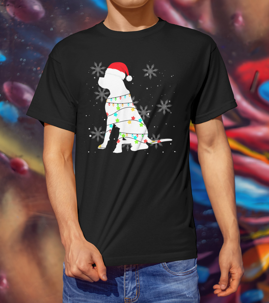 Christmas Lights Boxer Santa Hat Snowflakes T-Shirt