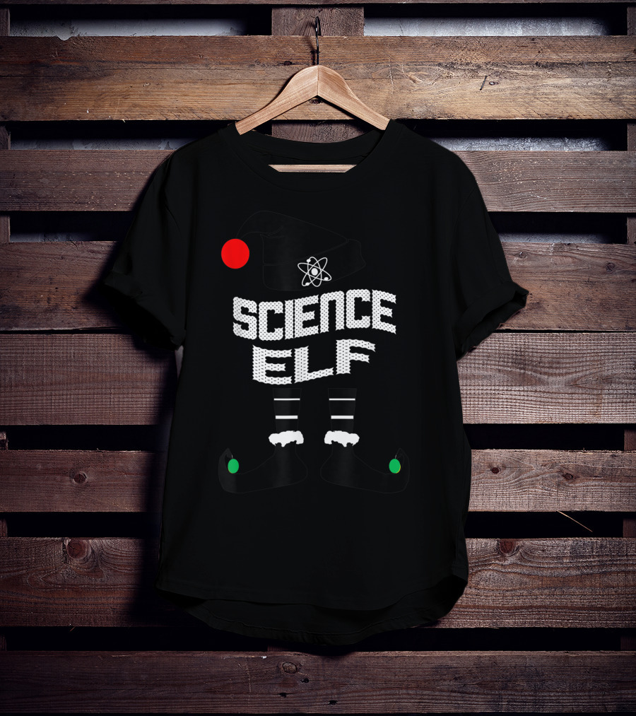 Science Elf Christmas Costume With Atom Hat And Striped Socks T-Shirt