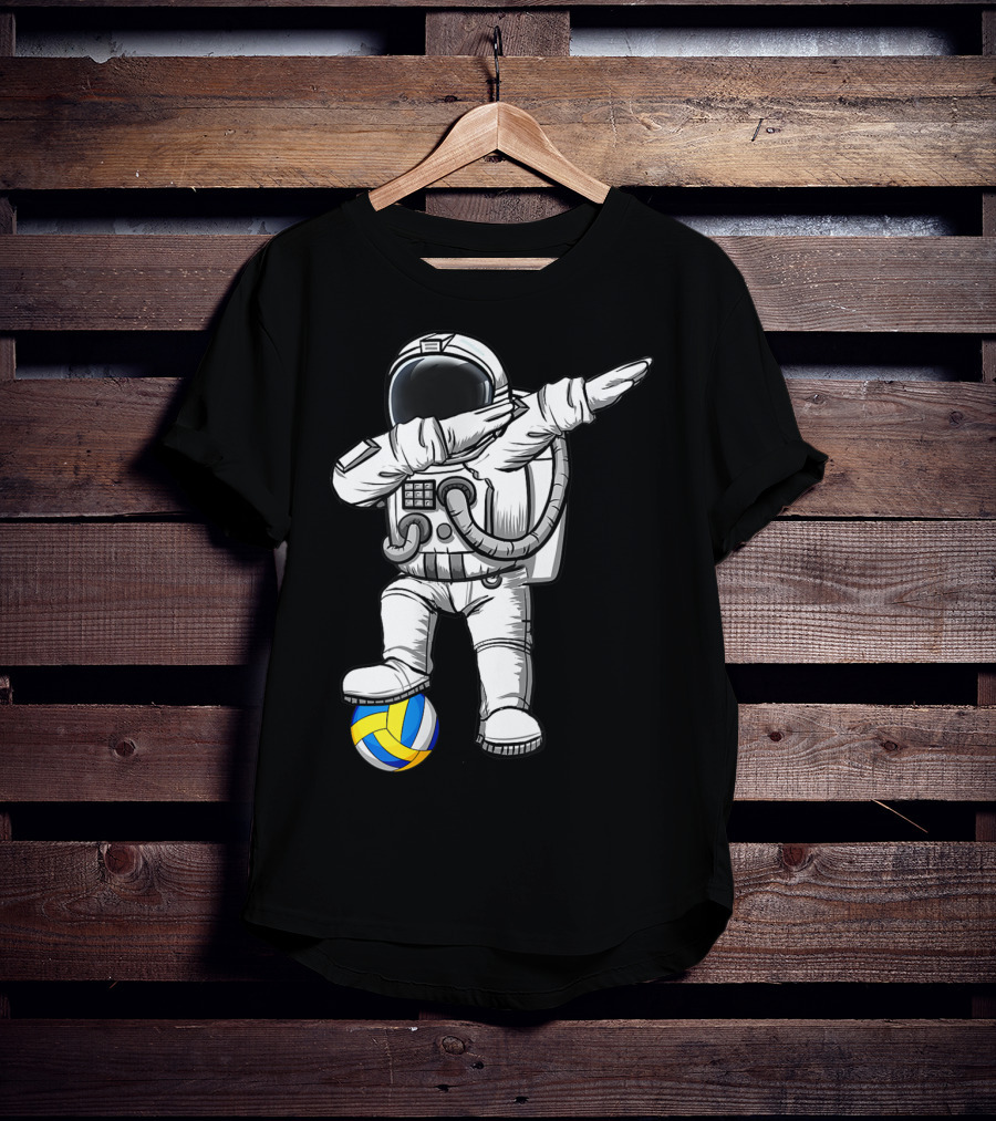 Cute Astronaut Dabbing With Volleyball Astronomy Lovers Galaxy T-Shirt
