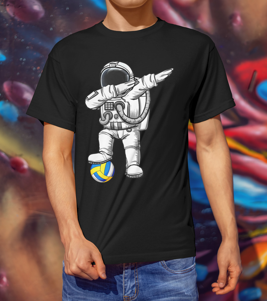 Cute Astronaut Dabbing With Volleyball Astronomy Lovers Galaxy T-Shirt