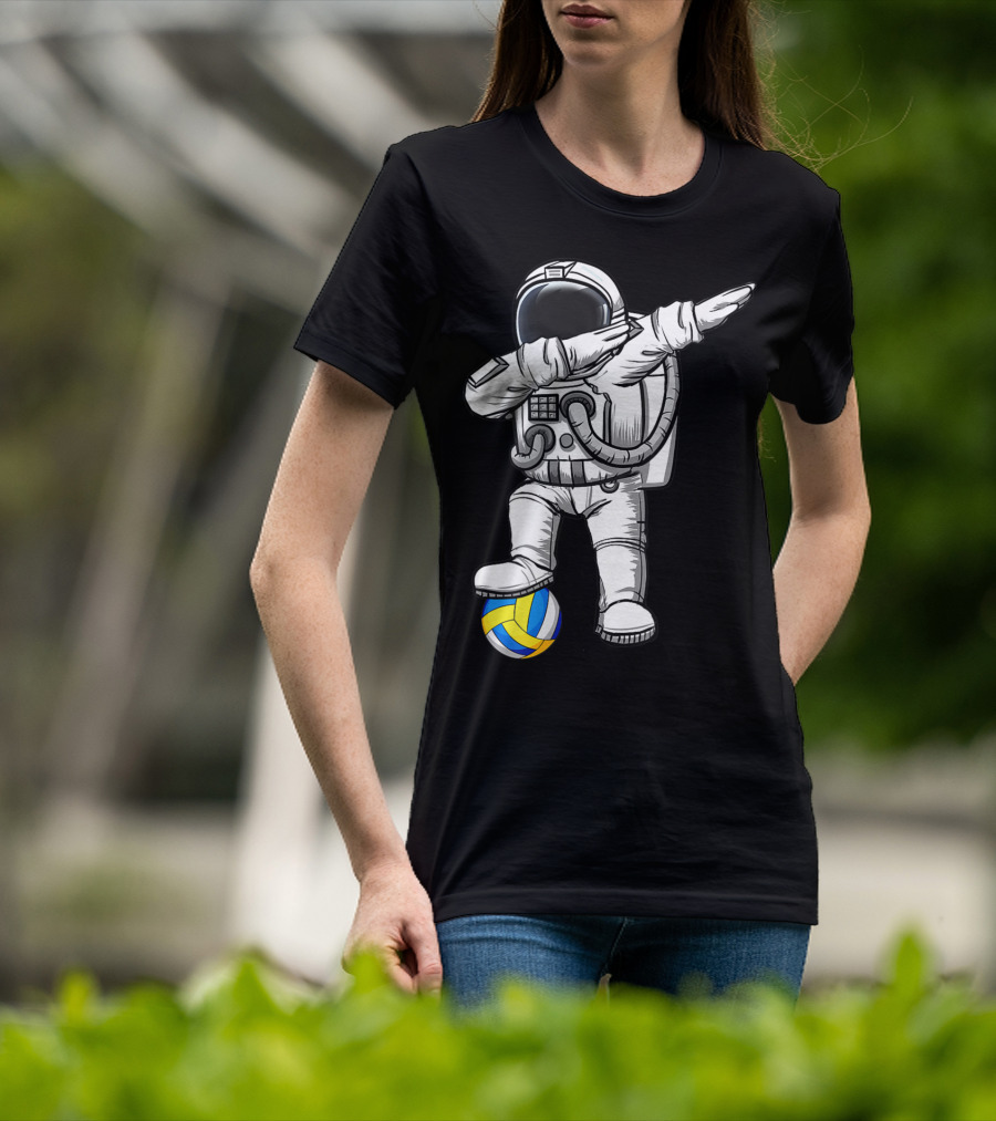 Cute Astronaut Dabbing With Volleyball Astronomy Lovers Galaxy T-Shirt