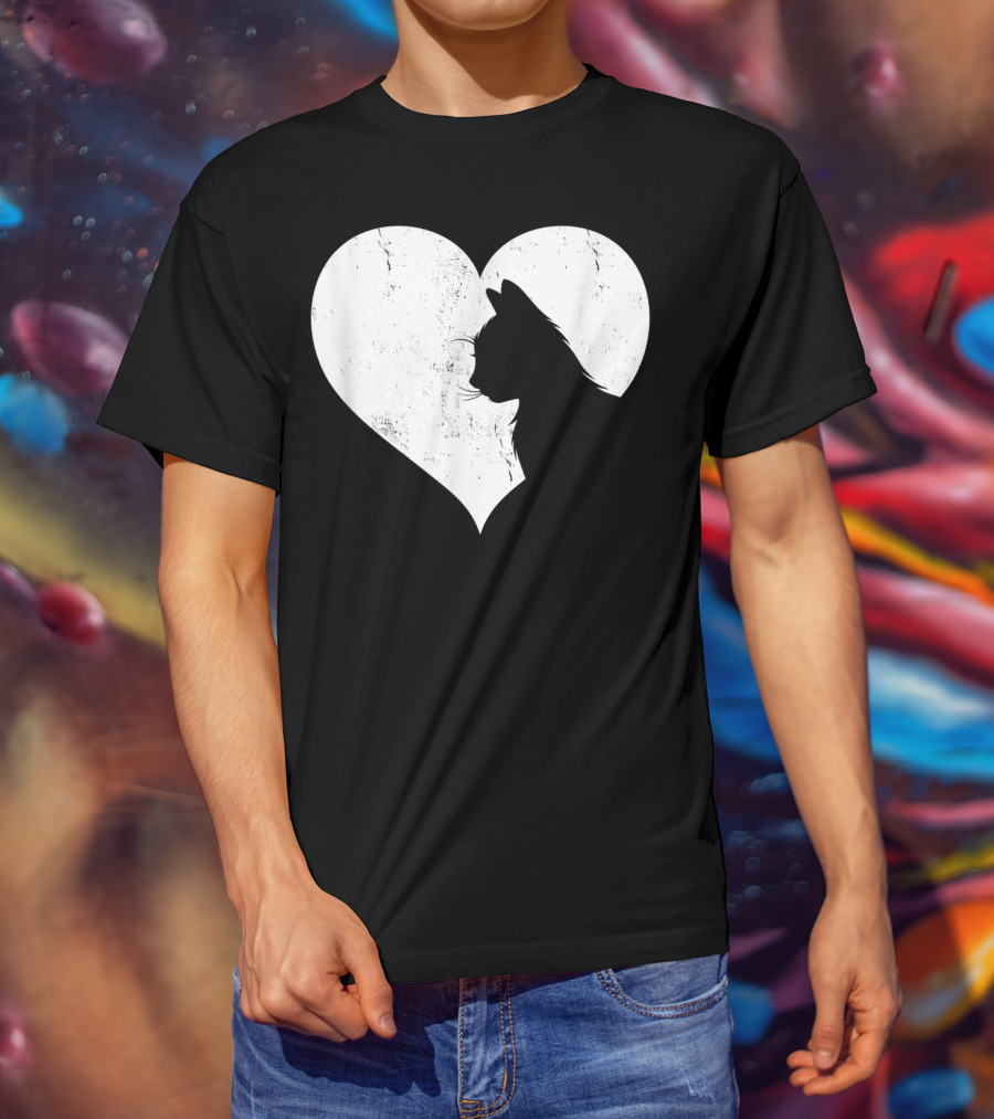 Cute Cat Heart Silhouette For Cat Lovers T-Shirt