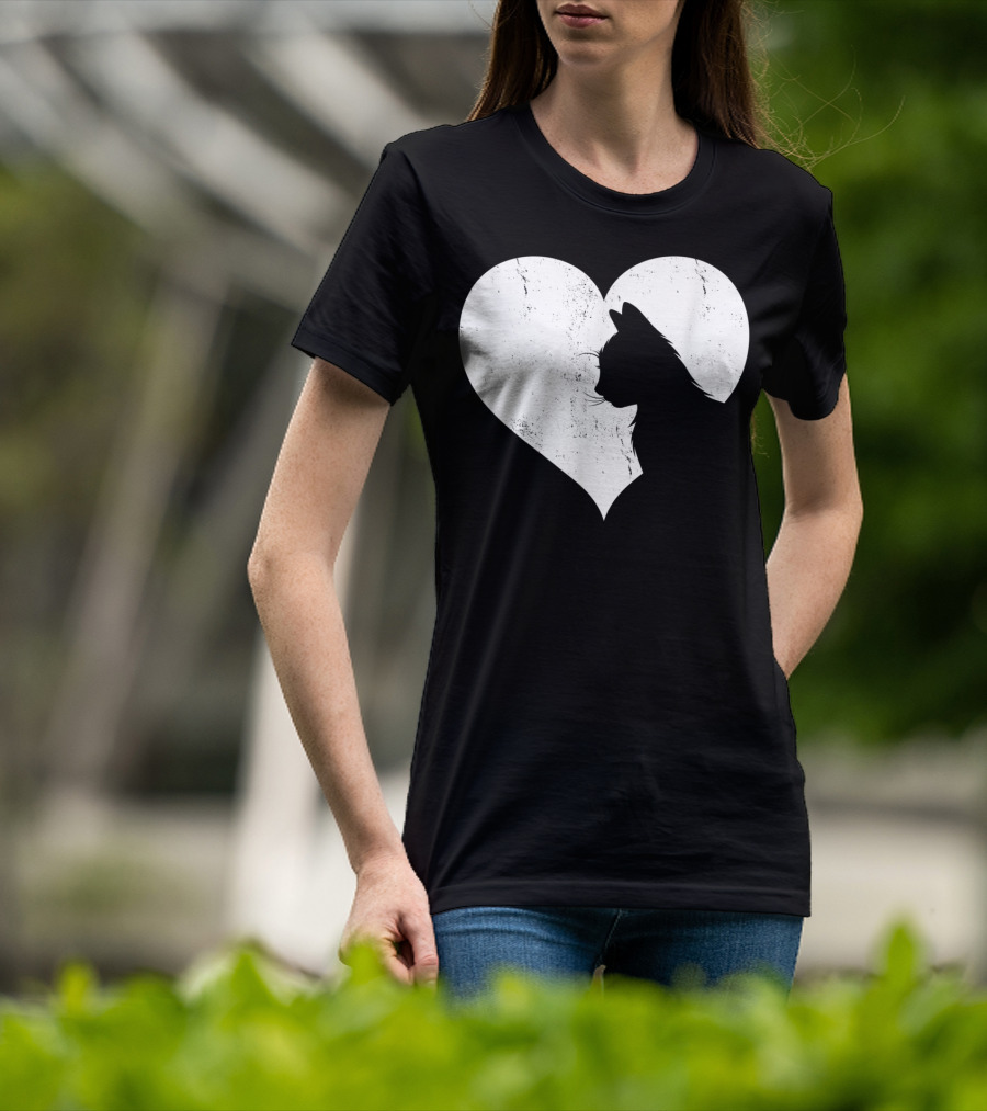 Cute Cat Heart Silhouette For Cat Lovers T-Shirt