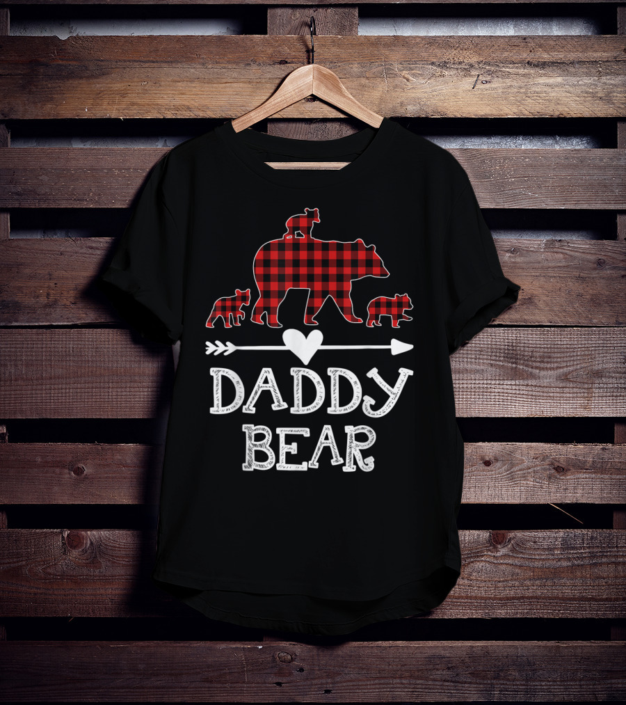 Daddy Bear Red Plaid Three Cubs Arrow Heart T-Shirt