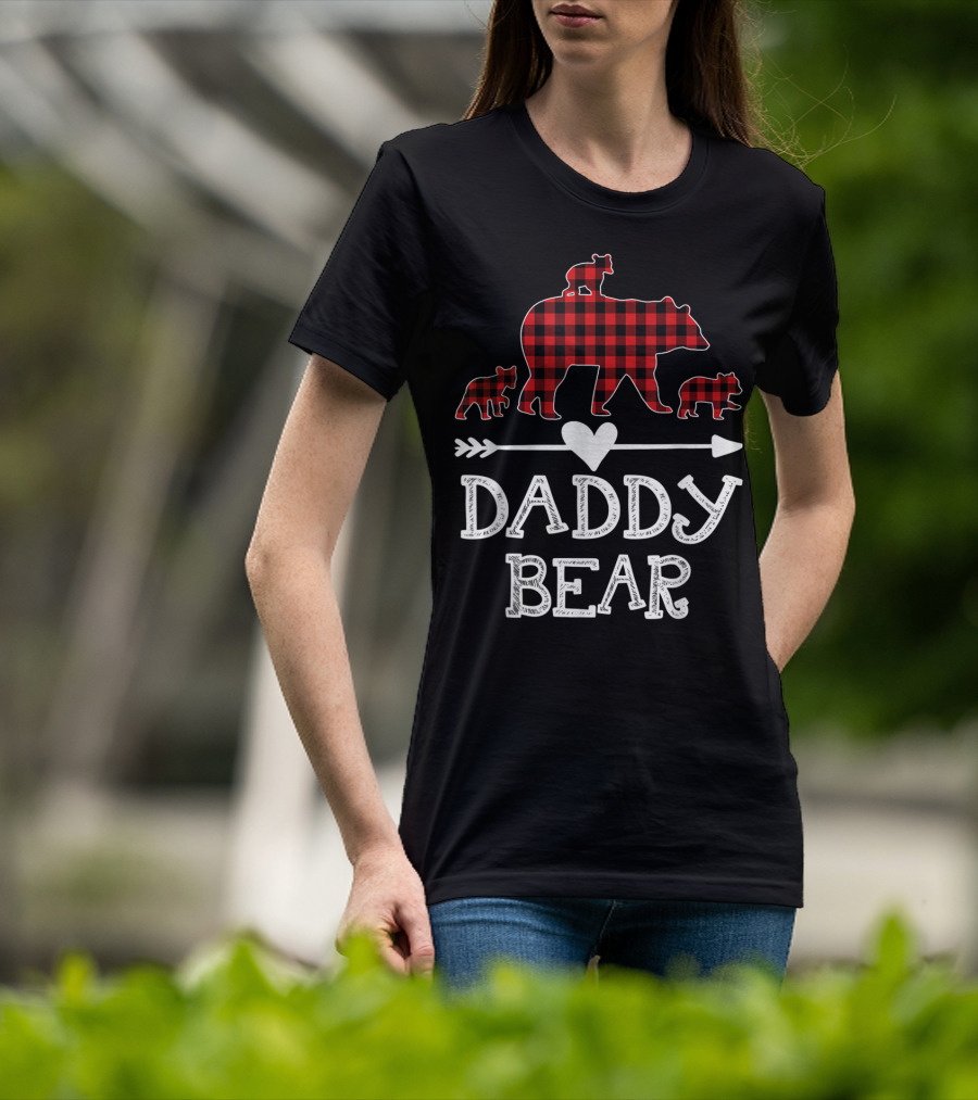 Daddy Bear Red Plaid Three Cubs Arrow Heart T-Shirt