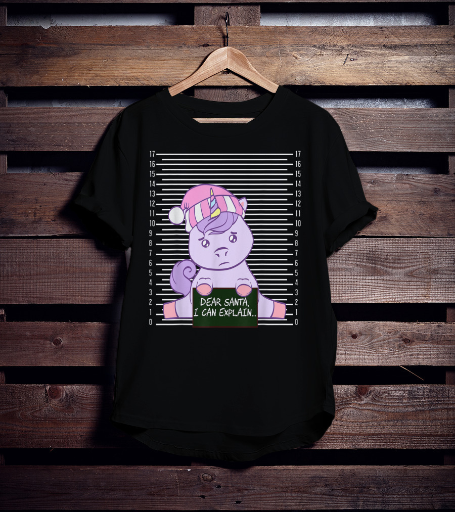 Dear Santa I Can Explain Mugshot Unicorn Christmas Hat T-Shirt