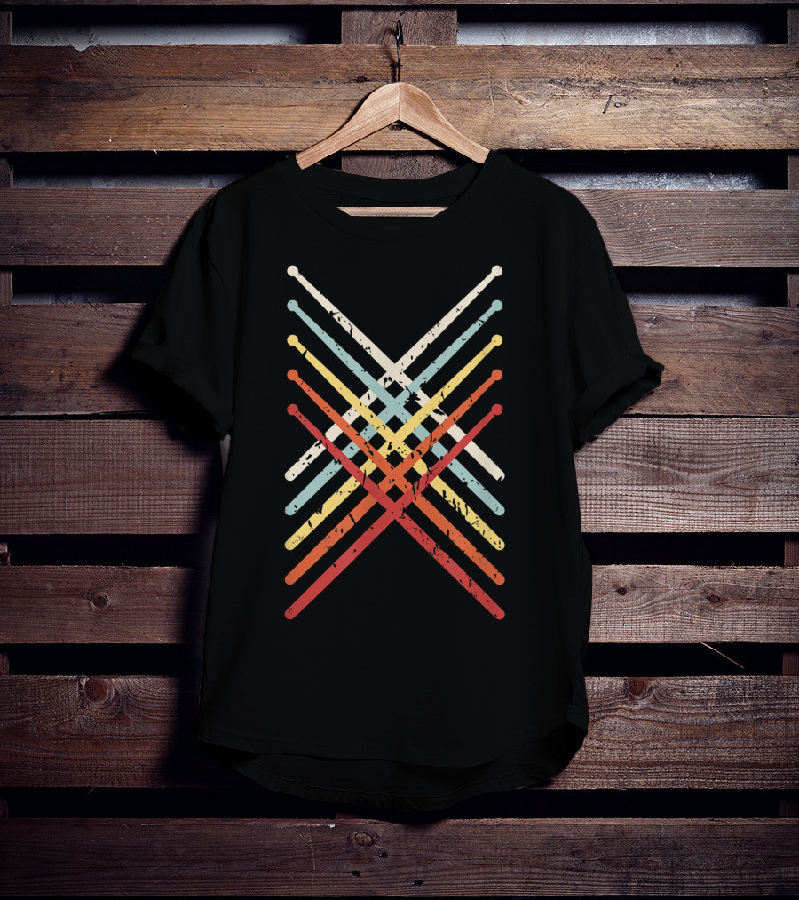 Vintage Drum Sticks Crossed Retro American Flag T-Shirt