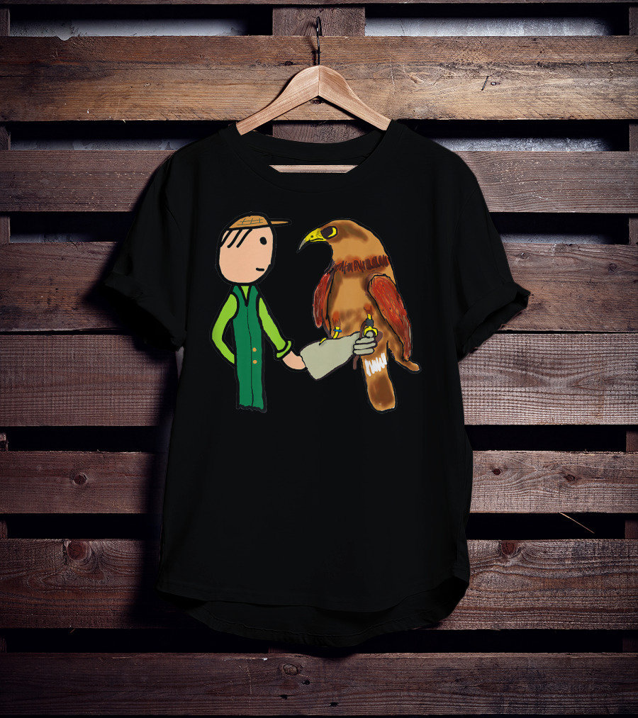 Falconry Handler With Illustrated Bird Of Prey T-Shirt