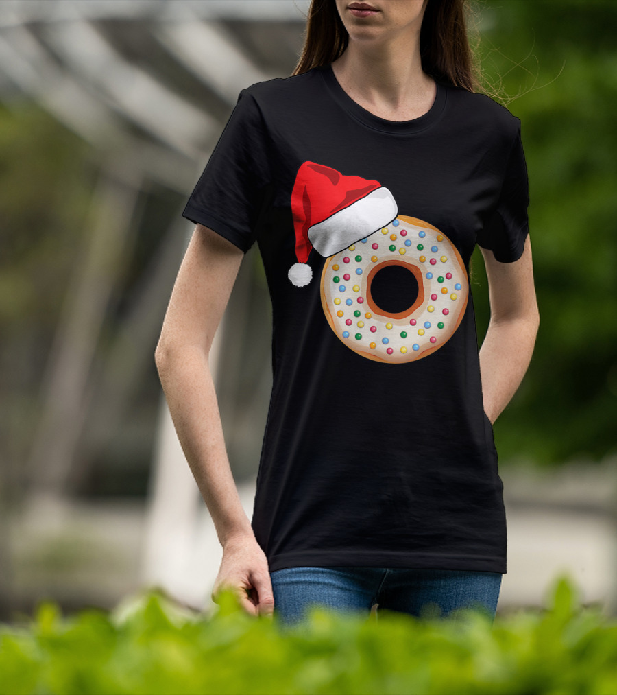 Funny Donut Santa Hat With Sprinkles T-Shirt