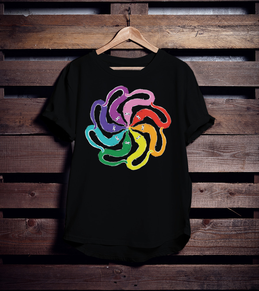 Funny Fuzzy Worm On A String Rainbow Mandala Kaleidoscope T-Shirt