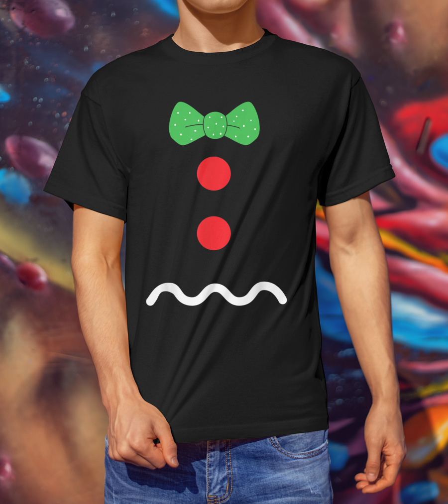 Funny Gingerbread Man Christmas Holiday Bow Tie Buttons T-Shirt