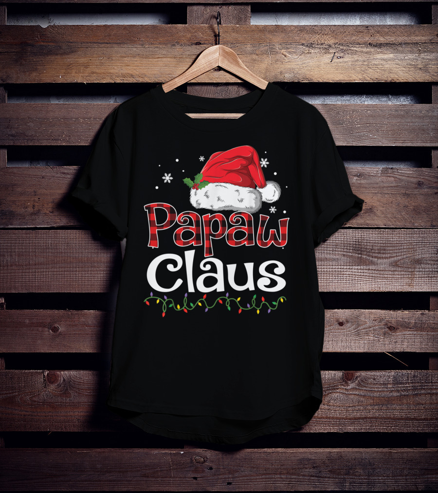 Papaw Claus Christmas Santa Hat Snowflakes Lights T-Shirt
