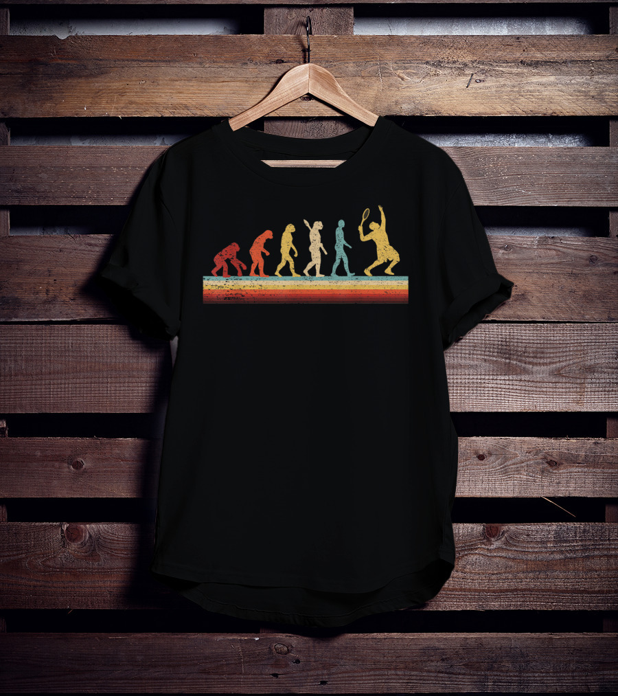 Funny Tennis Evolution Ape To Player Retro Tennis Racket T-Shirt