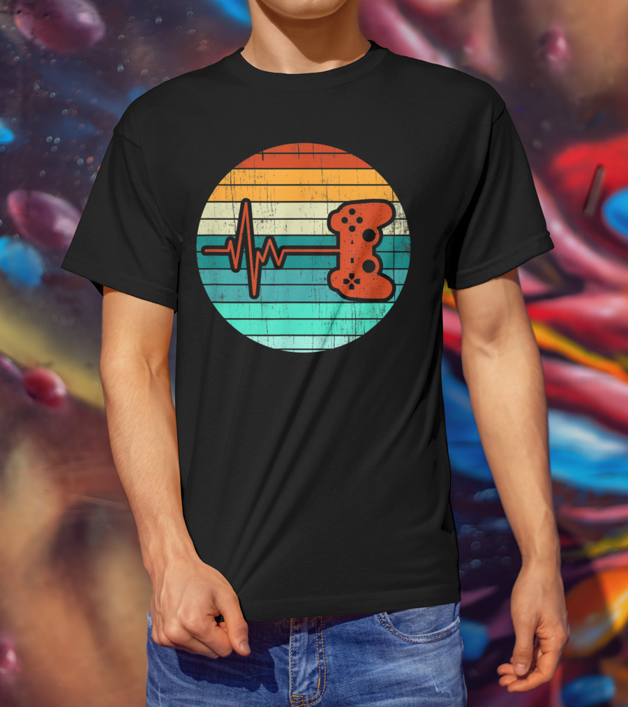 Funny Video Game Lover Heartbeat Retro Controller T-Shirt